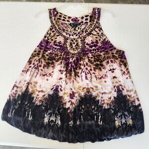 INC Halter Top, Cream, Brown, Black, Purple Print, Plus Size 2X
